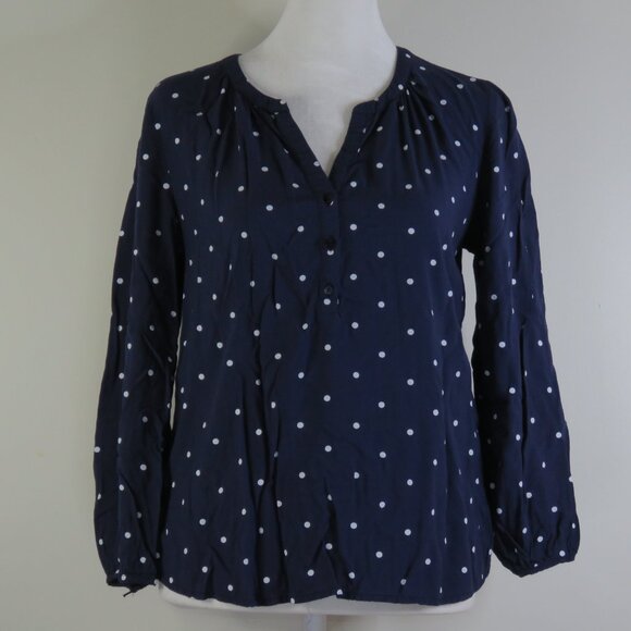 Old Navy Women's Navy & White Dotted 3/4-Sleeve 1/4-Button Top Size XSP (C1355) - Picture 2 of 7